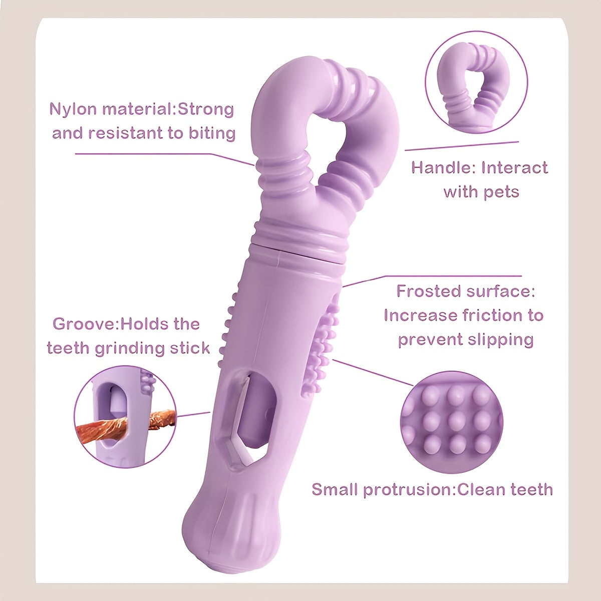 Bite-Resistant Nylon Dog Bully Stick Holder with Rotating Bone Dispenser - Dental & Chew Toys for Aggressive Chewers, Small/Purple for Puppies & Small Dogs (all Breeds)