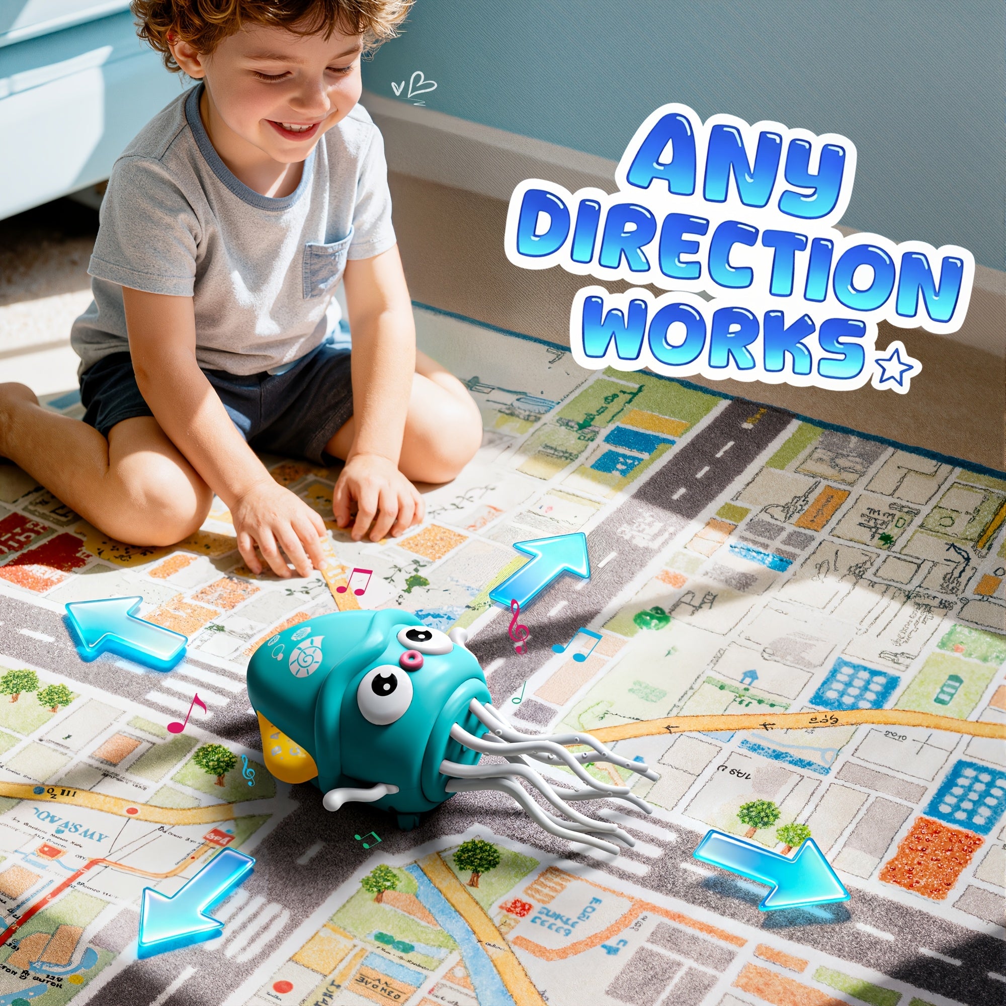 Dancing Octopus Baby Toy, Dancing Squid Crawling Toys, Automatic Evasion Octopus Toy with Led Light and Music, Interactive Entertainment for Baby Sensory Development Birthday Gifts