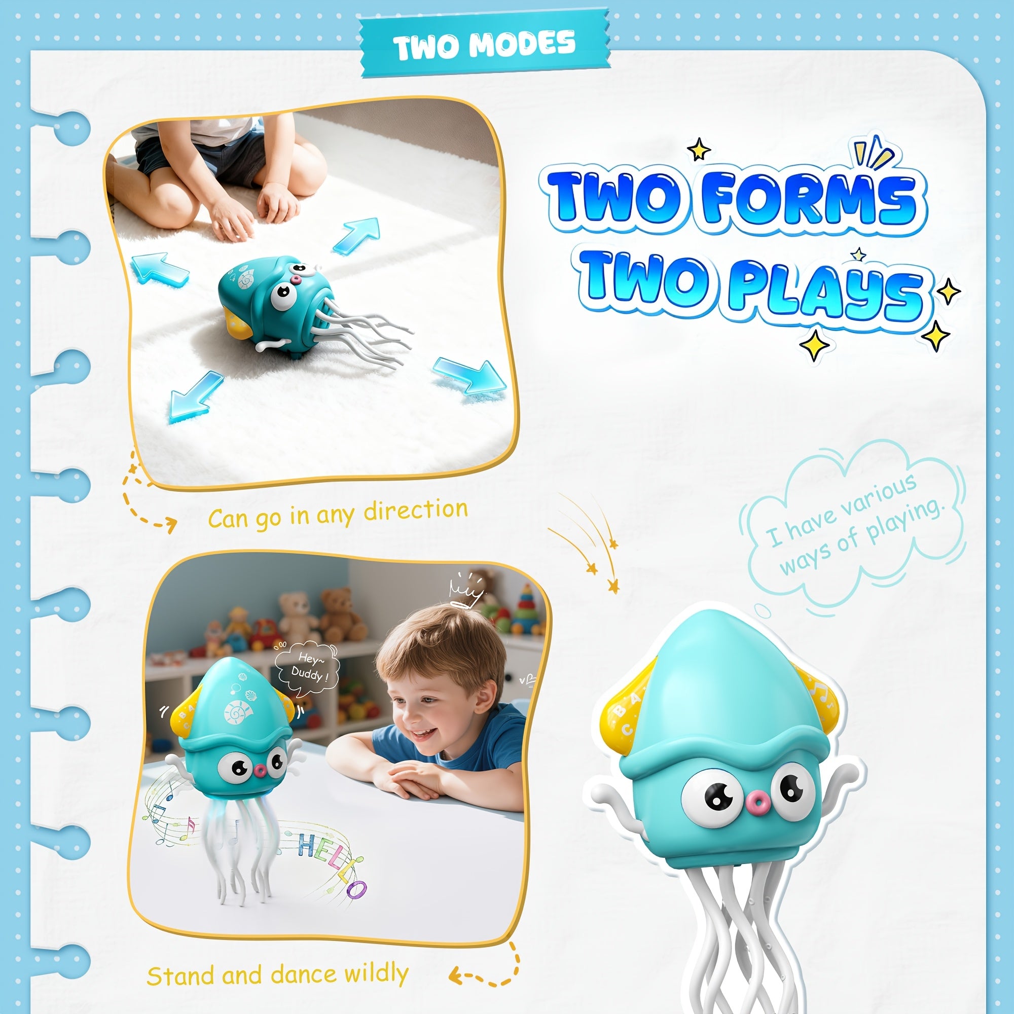 Dancing Octopus Baby Toy, Dancing Squid Crawling Toys, Automatic Evasion Octopus Toy with Led Light and Music, Interactive Entertainment for Baby Sensory Development Birthday Gifts